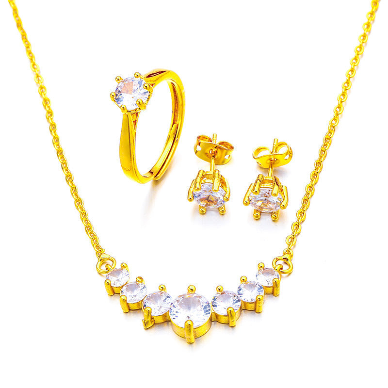 Women's Vietnam Placer Gold Suit Ear White Jewelry Set