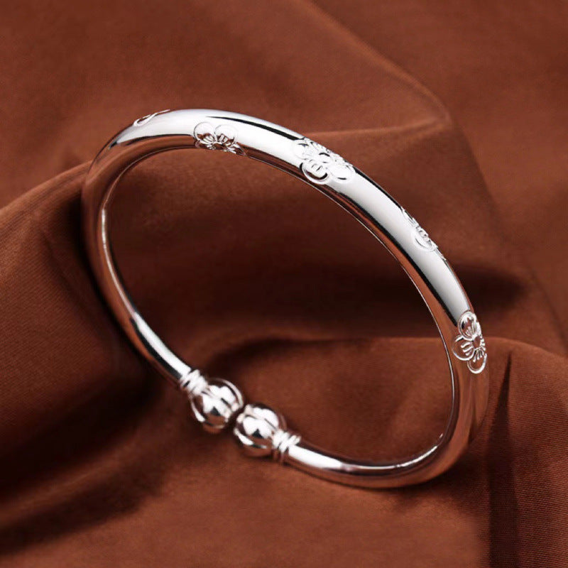 Pumpkin Couple Beads Sier Female Plated Open Solid Vintage Bracelet