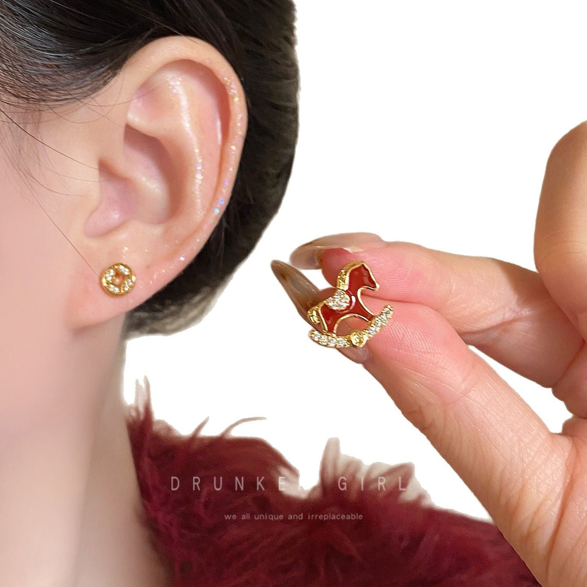 Red Unique Design Fashionable Light Luxury Premium Stud Earrings