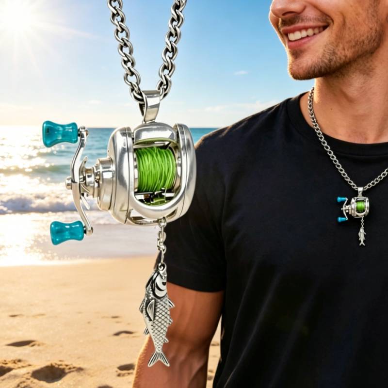 Men's Fishing Reel Personality Trendy Fashion Sense Necklace