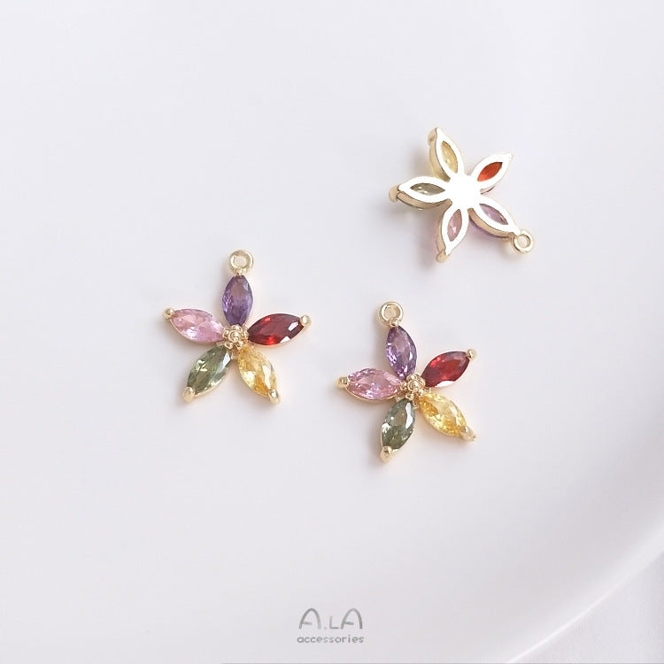 Color Retaining Bag Gold Inlaid Zircon Series Flowers Rainbow Eye Earrings