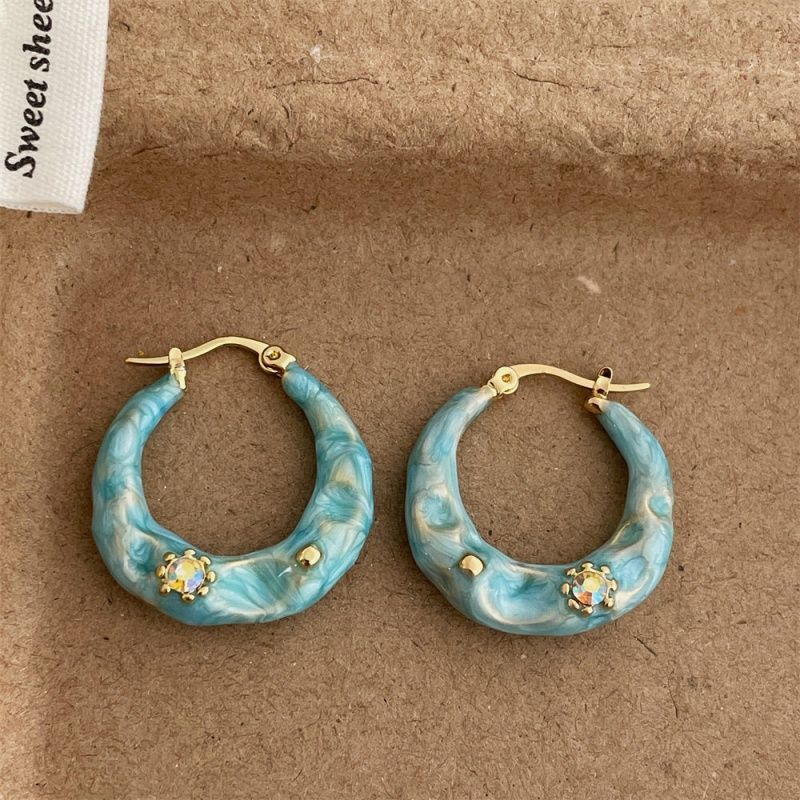 Women's Korean Summer Blue Drip Glazed Enamel Minority Stud Earrings