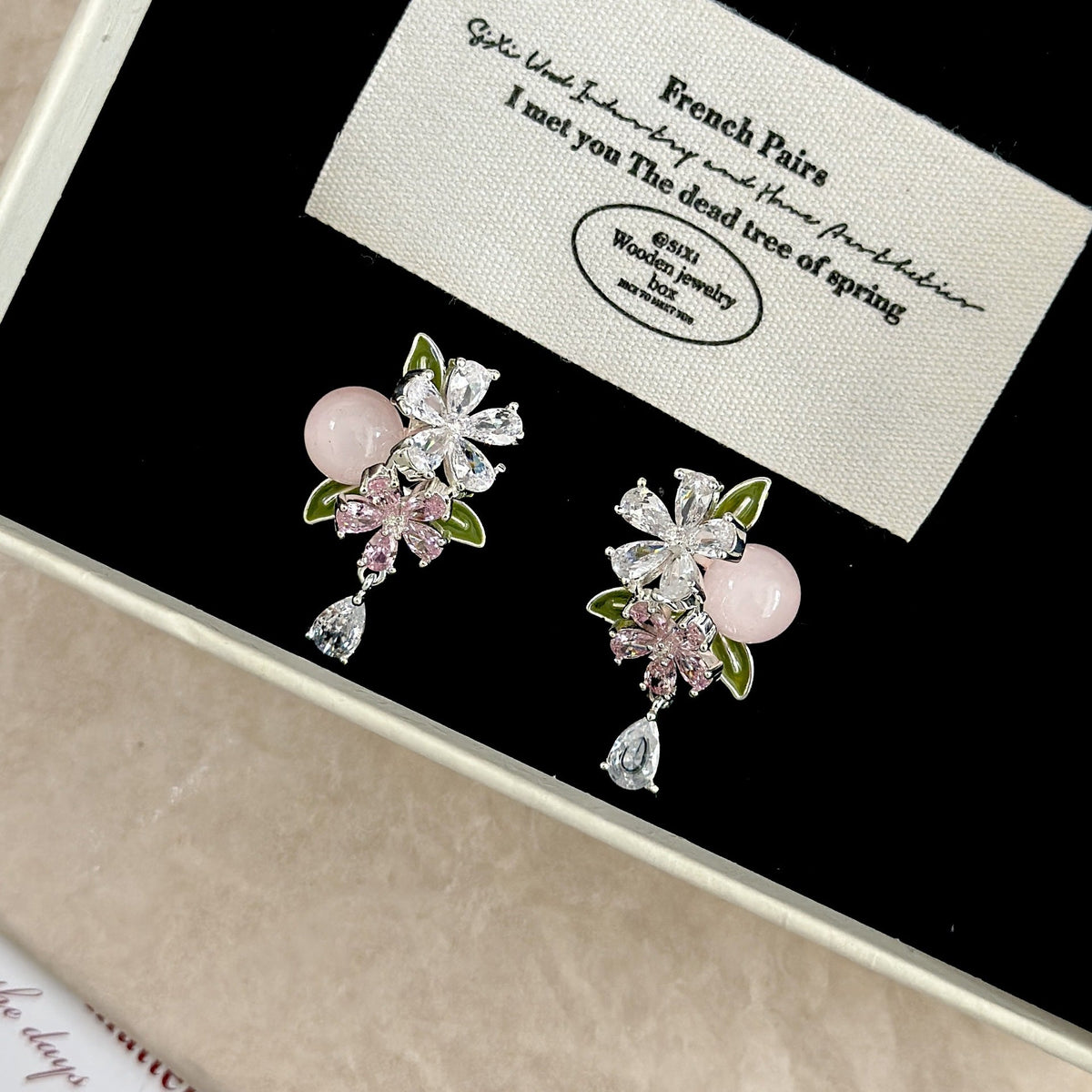 Flash Zircon Flower Water Drop Tassel Female Niche Mori Sweet Rings