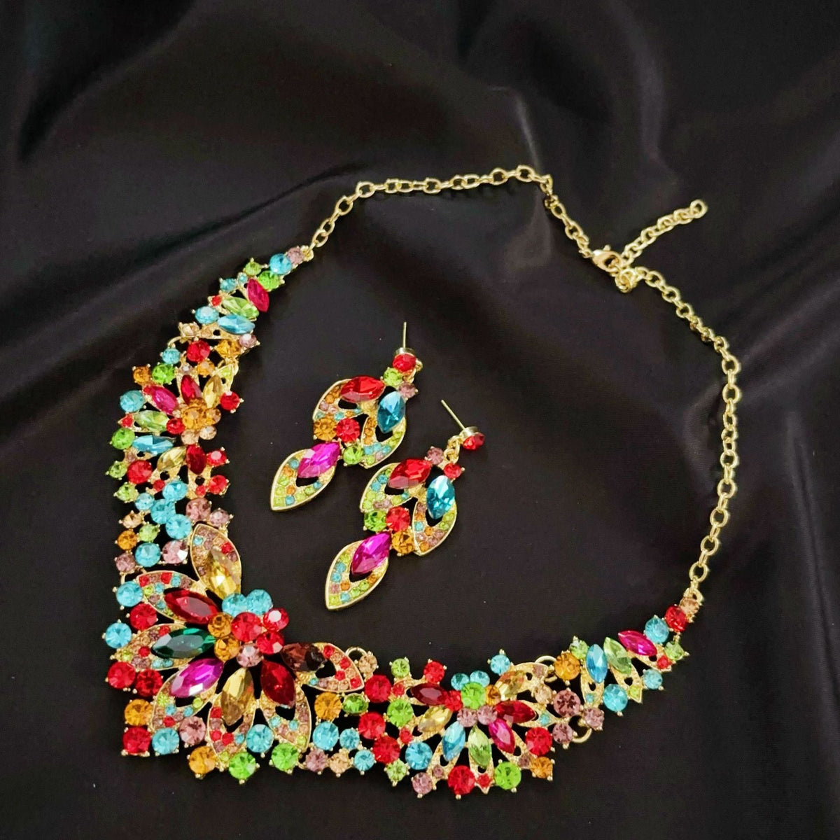 Bridal Formal Dress Two-piece Colorful Flower Retro Advanced Design Jewelry Set