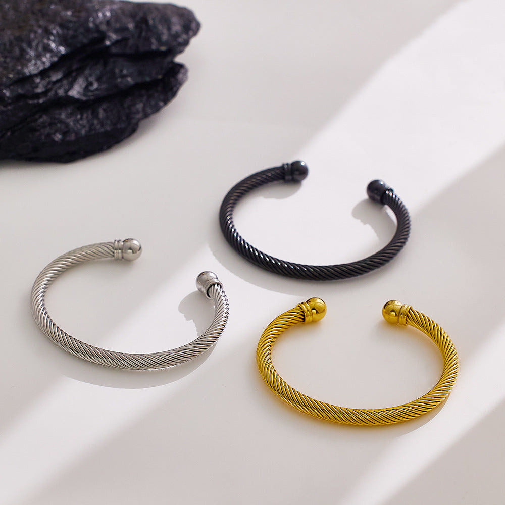 Men's Stainless Steel Twisted Wire Round Head Fashion Bracelet