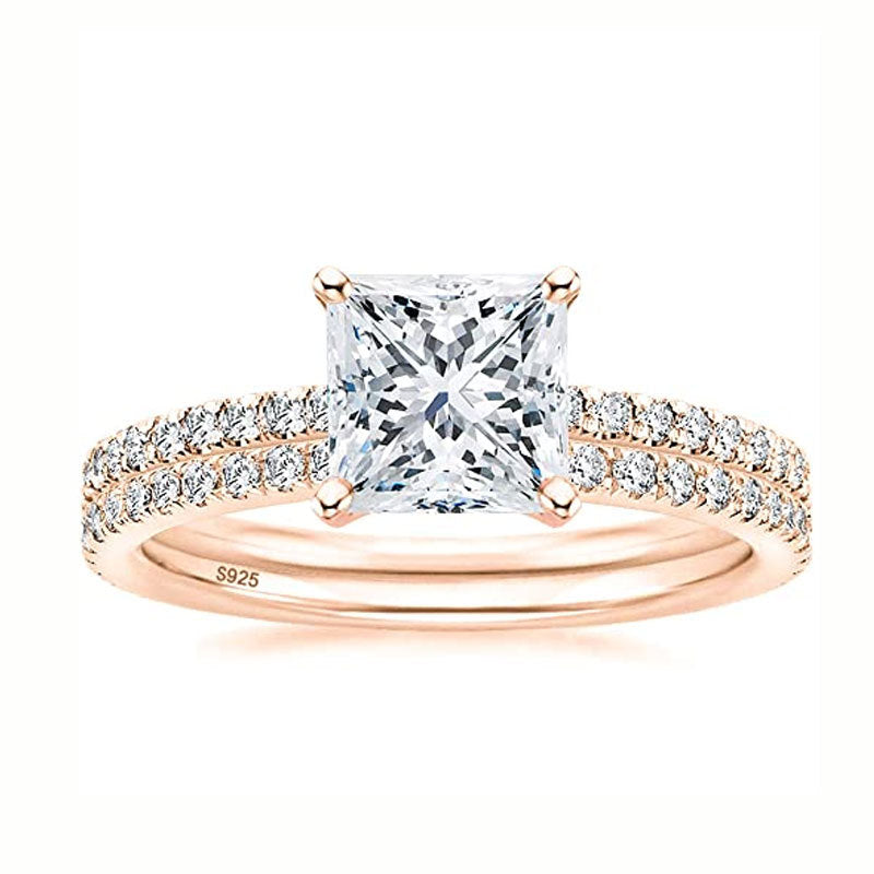 Women's Sier Inlaid 2 Karat Square Rings