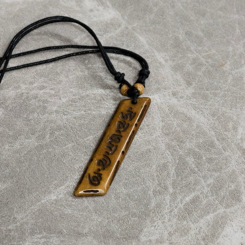 Nepal Yak Bone Hand Carved Six Pendant