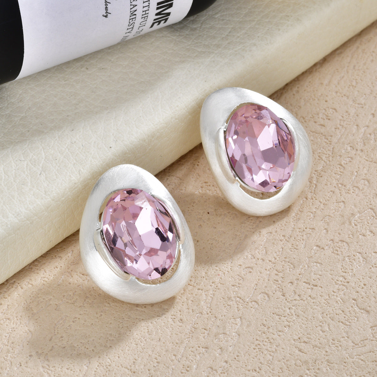 Women's Irregular Sier Brushed Color Super Flash Glass Temperament Stud Earrings