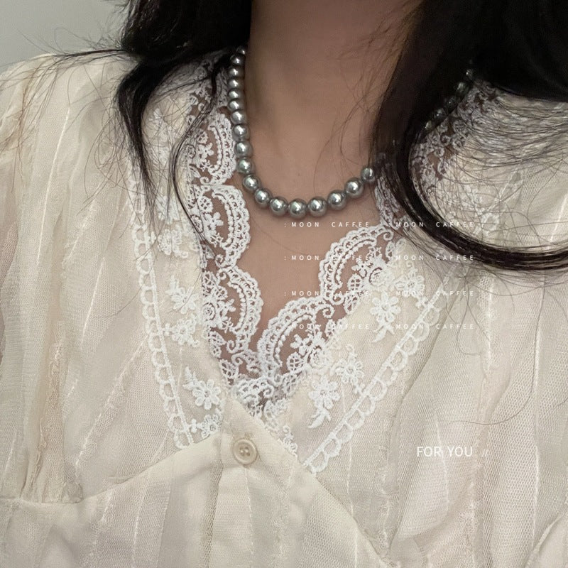 Design Sense French Retro Gray Pearl Female Stylish Necklaces