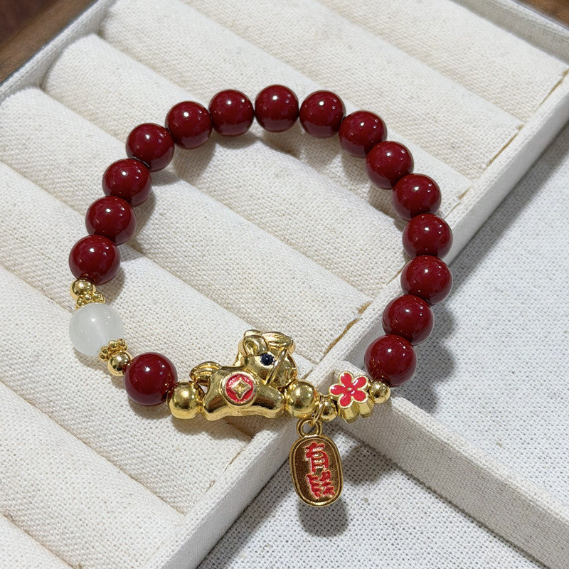 National Fashion Lucky Fortune Pony Life Niche Retro Couple Cinnabar Bracelet