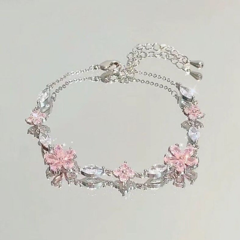 Pink Flower Zircon Light Luxury Minority Design Versatile Bracelets