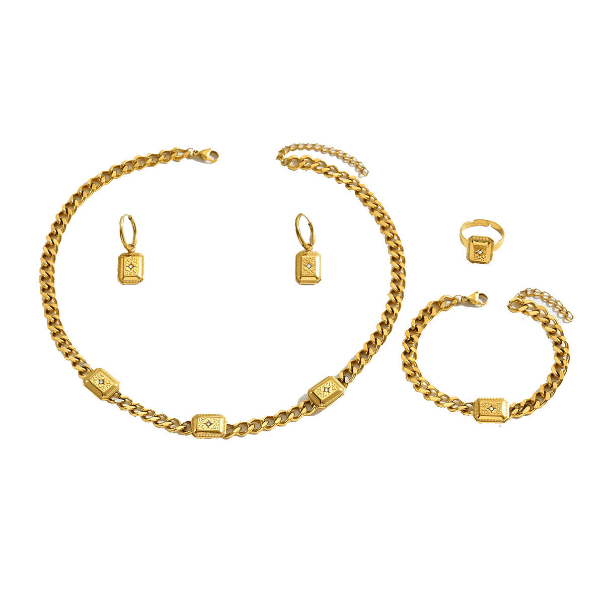 Geometric Palace Style Inlaid Zircon Versatile Jewelry Set
