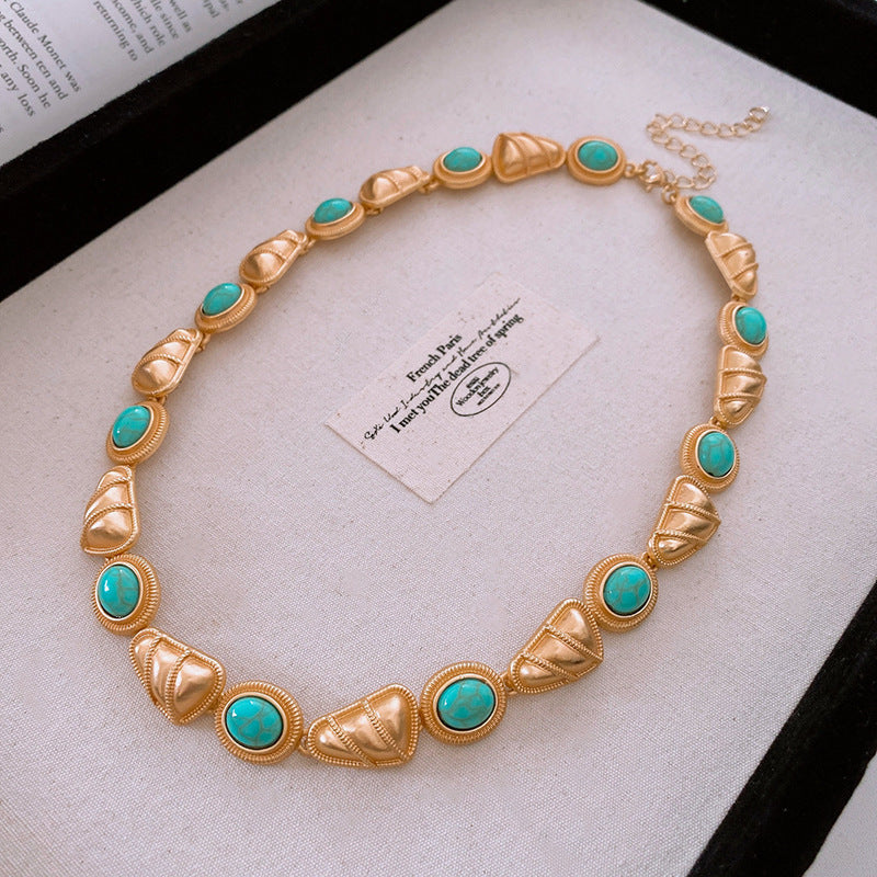 Sier Needle Flower Ear Retro Easy Matching Sweater Chain Exquisite Jewelry Set