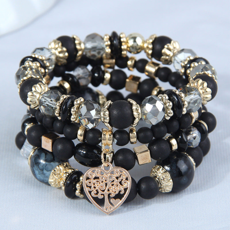 Women's Retro Ethnic Style Elastic Crystal Heart Bracelet