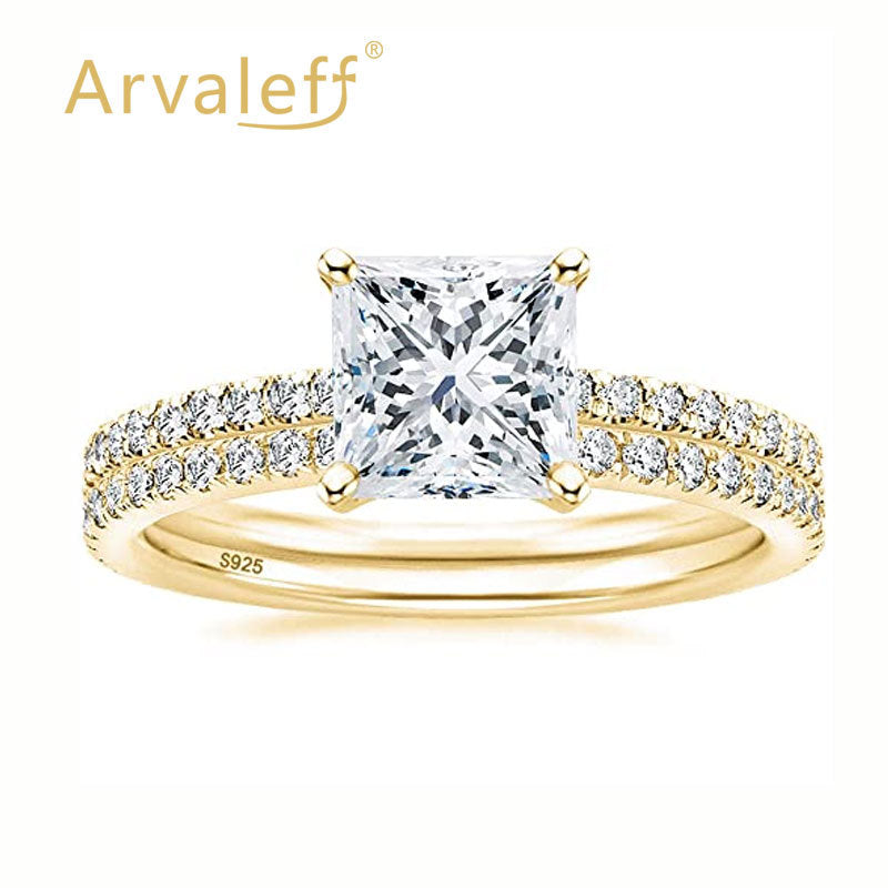 Women's Sier Inlaid 2 Karat Square Rings