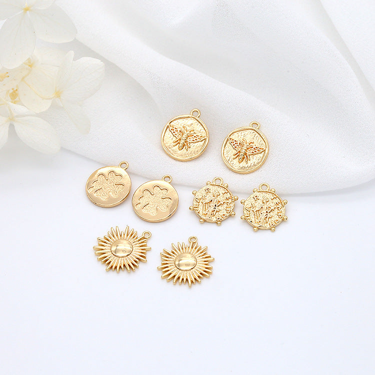 Pure Copper Gold-plated Round Tag Simple Pendant