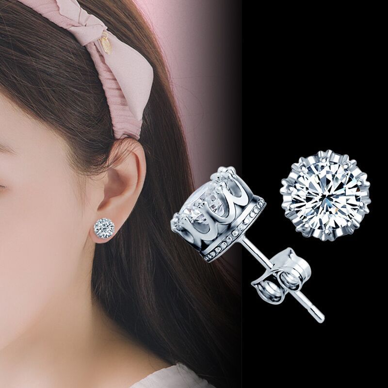Fashion Trend Inlaid Zircon Crown Simple Stud Earrings