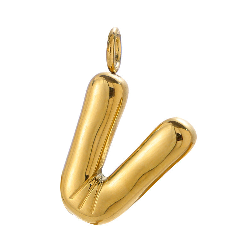 Chubby Bubble English Letter Titanium Steel Gold Pendant