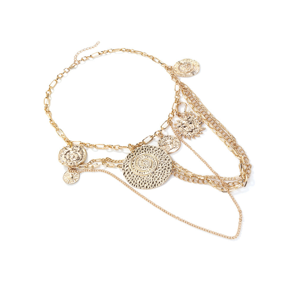 Exaggerated Design Twin Geometric Coin Sun Element Niche Necklace