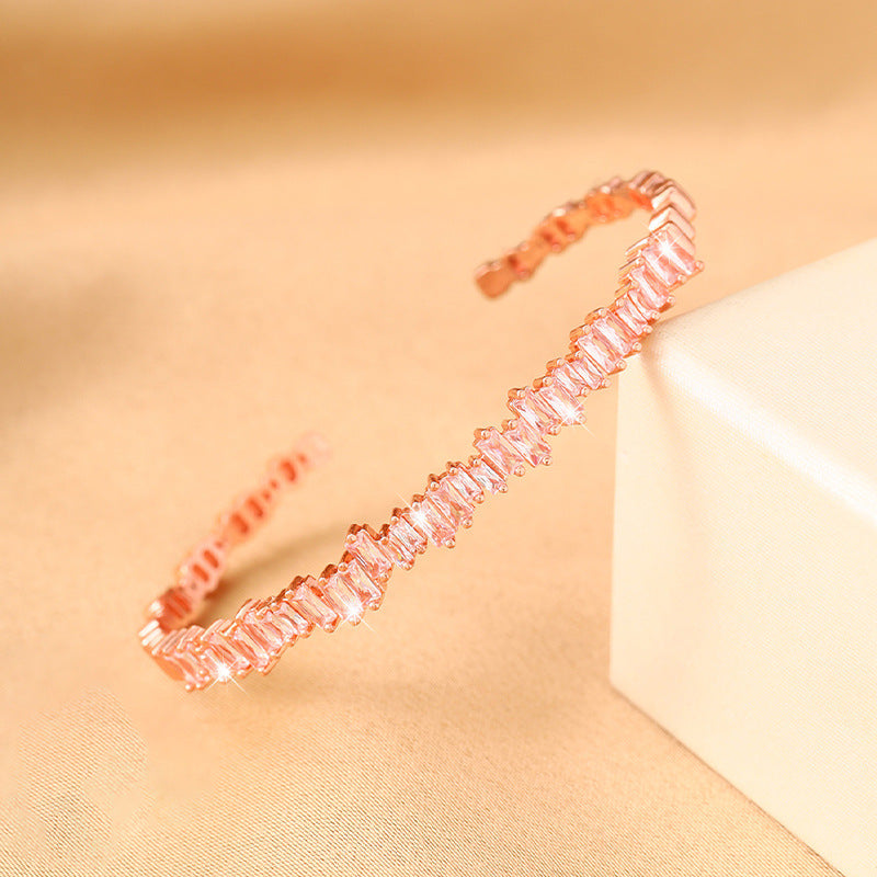 Micro Inlaid Zircon Irregular Open-end Bangle Bracelet