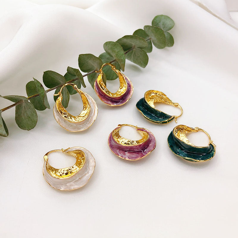 Women's Fashion Enamel Glaze Retro Exaggerated Copper Plated Earrings