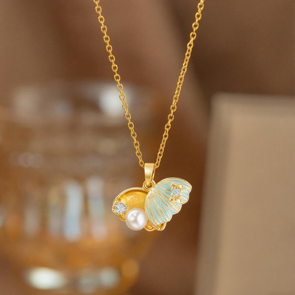 Steel Female Micro Inlaid Pink Diamond Necklace