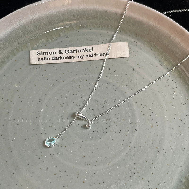 Women's Blue Water Drop Zircon High Sense Light Luxury Necklace
