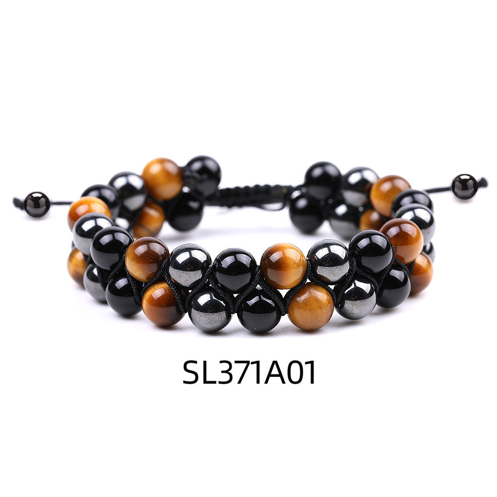Men's Natural Tigereye Woven Black Magnet Yoga Bracelets