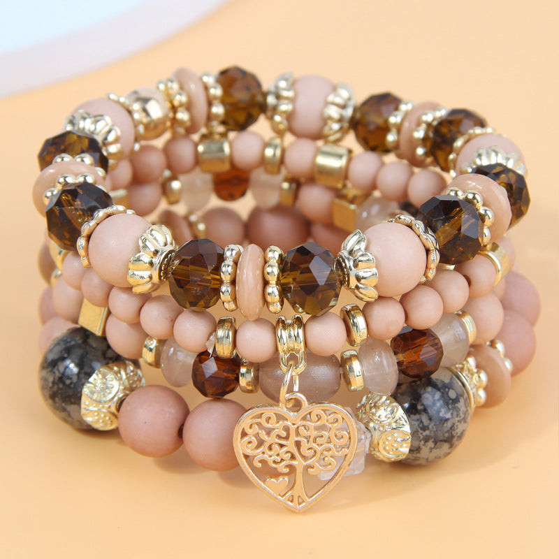 Women's Retro Ethnic Style Elastic Crystal Heart Bracelet