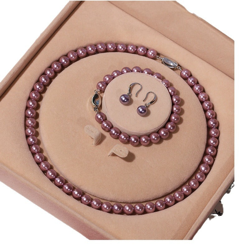 Shell Pearl Jewelry Purple Suit Natural Perfect Circle Pearls Necklaces