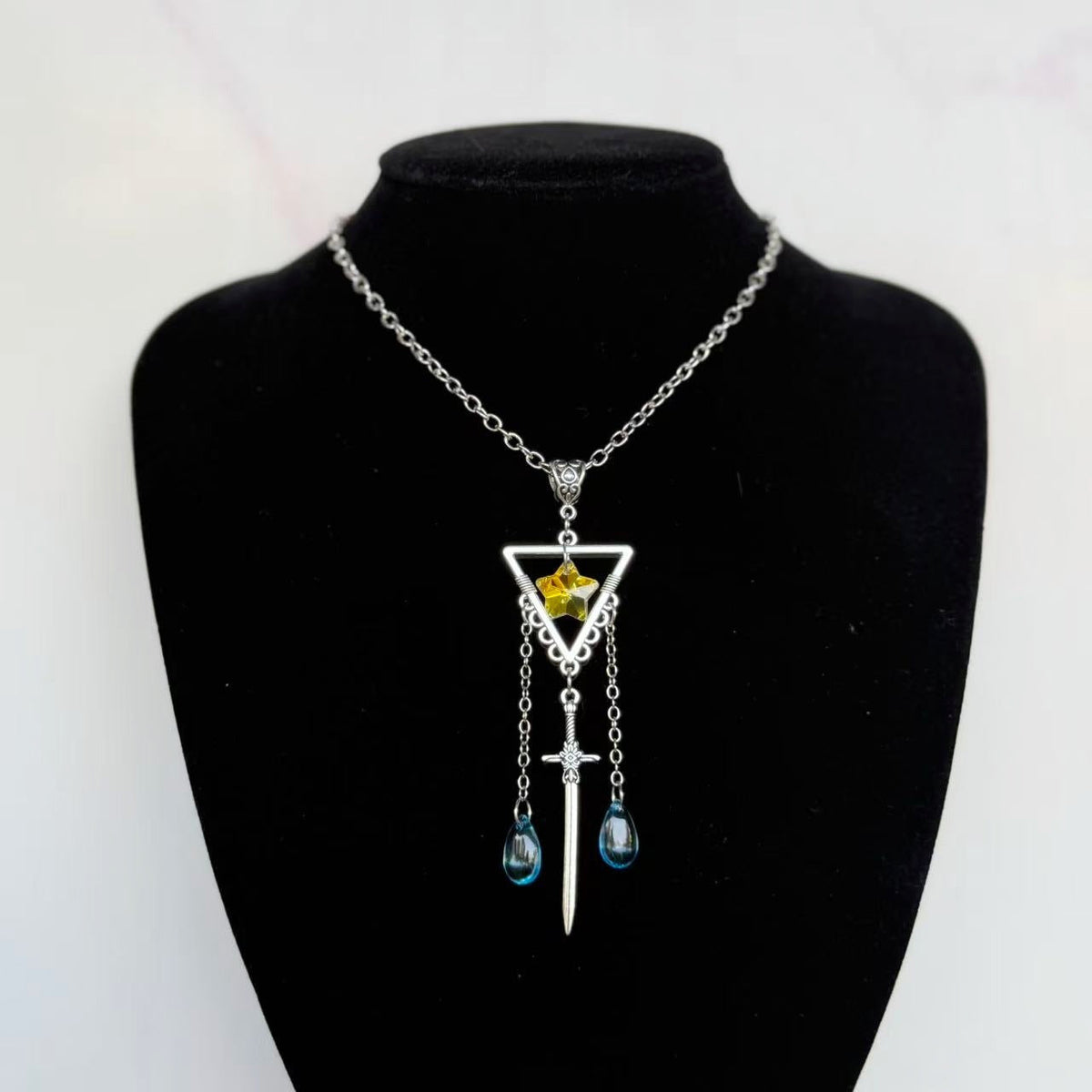 Blue Crystal Sword Long Water Drop Pendants