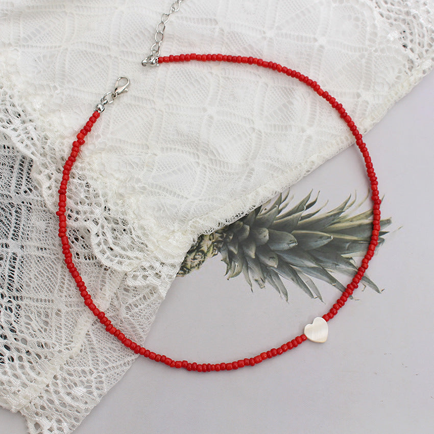Heart Beads Stringed Color Clavicle Chain Necklace