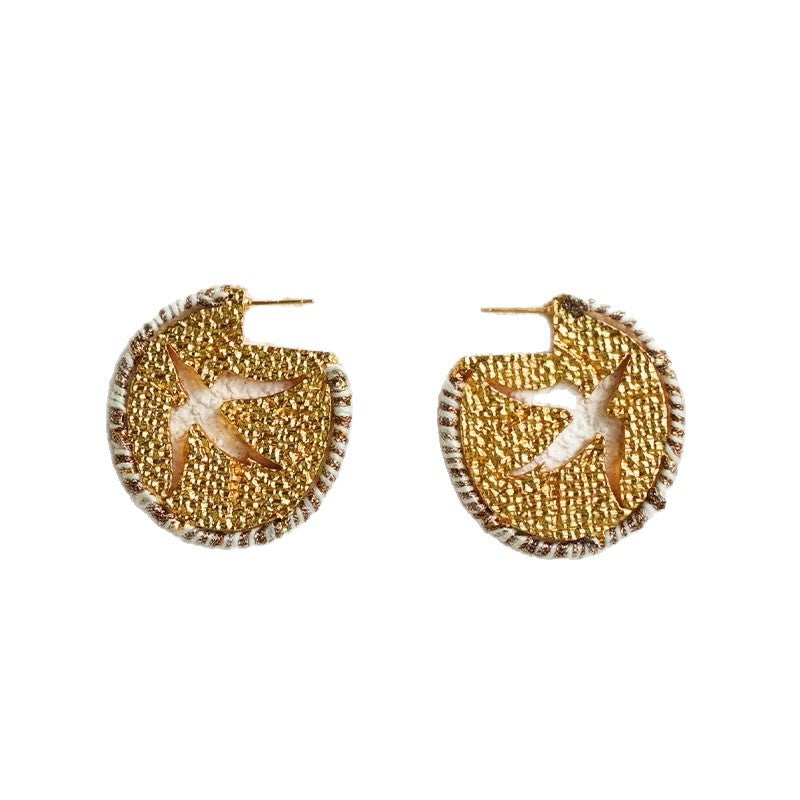 Hollow Flying Bird Round Rope Weaving Chinese Earrings