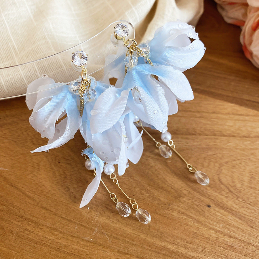 Summer Super Fairy Vacation Style Blue Flower Tassel Fashion Elegant Rings