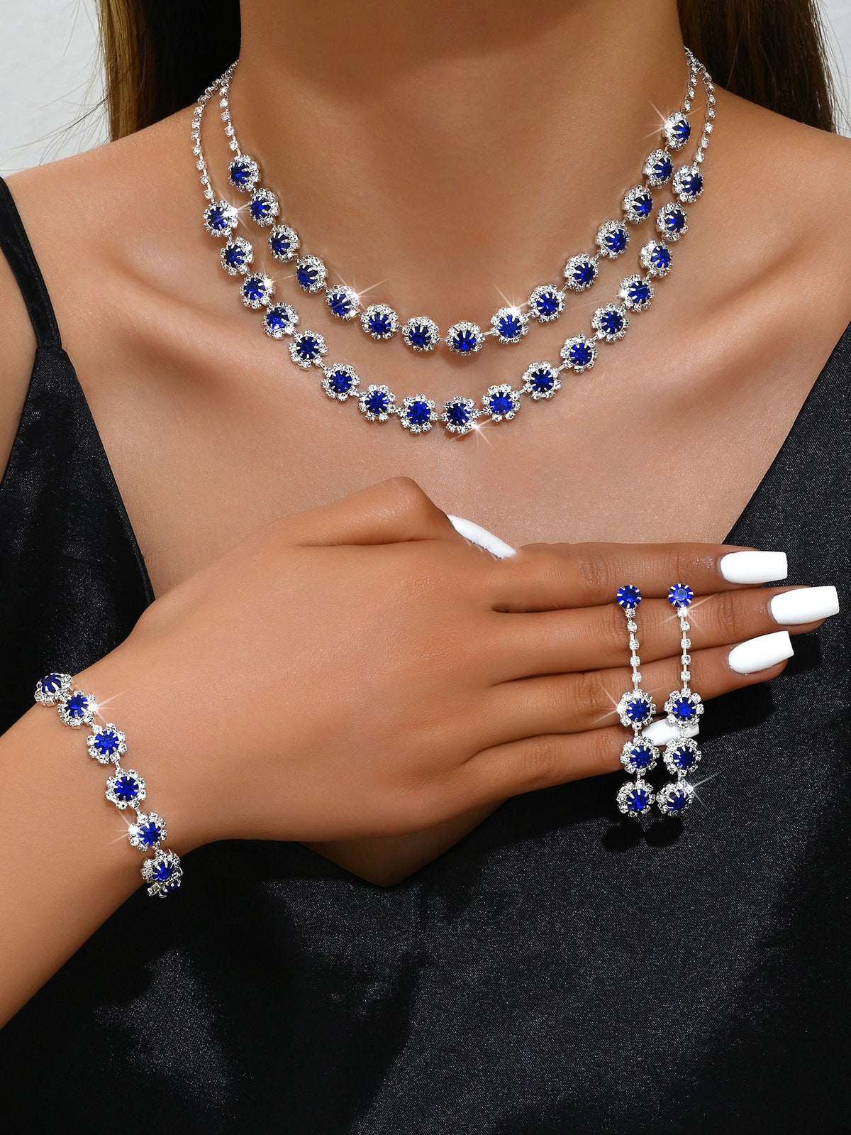 Wedding Double Layer Sunflower Diamond Suite Jewelry Set