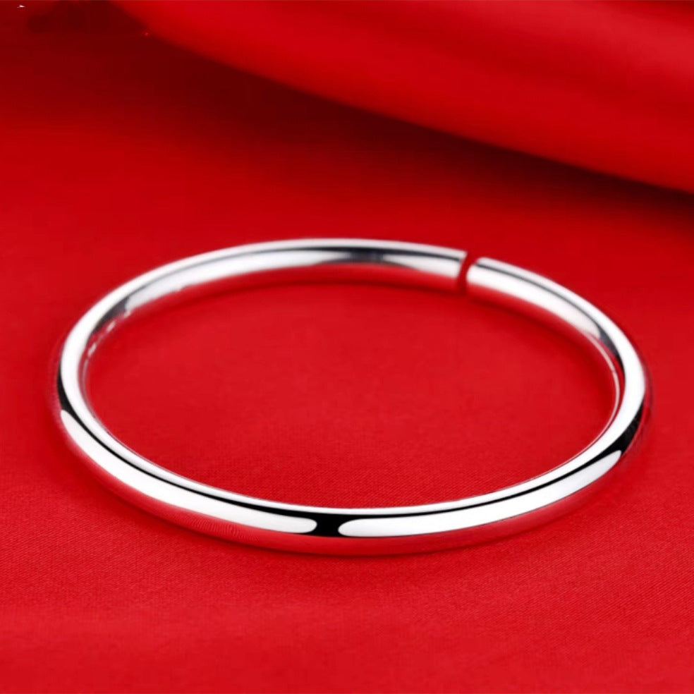 Women's Round Bar Solid Thin White Copper Simple Bracelet