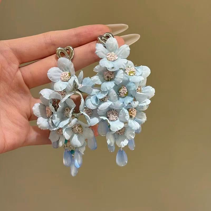 Summer Super Fairy Vacation Style Blue Flower Tassel Fashion Elegant Rings