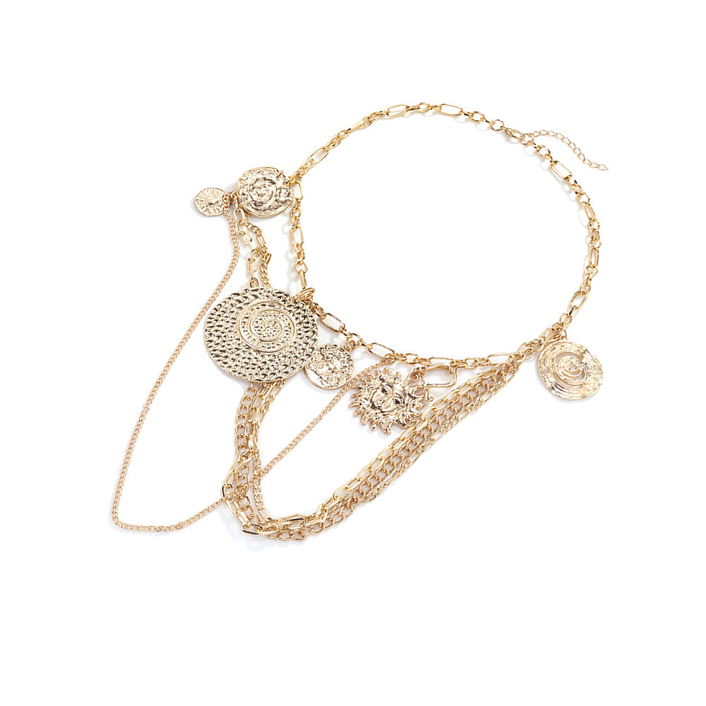 Exaggerated Design Twin Geometric Coin Sun Element Niche Necklace
