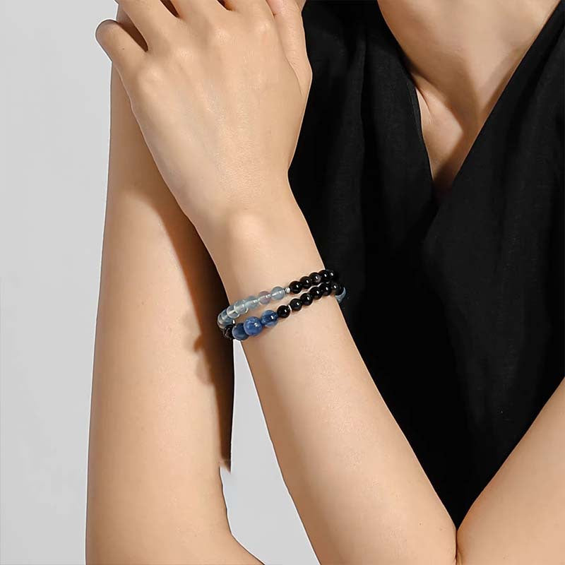 Wing Natural Clear Aquamarine Obsidian Double Female Bracelets