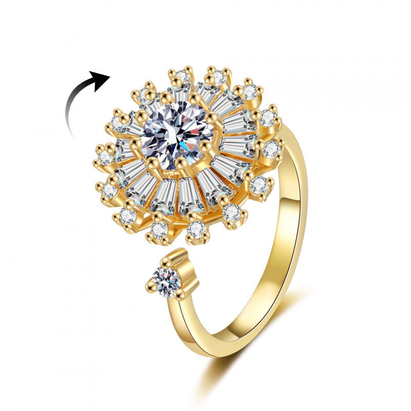 Women's Fashion Little Daisy Spinning Micro Inlaid Zircon Niche Temperament Cold Ring