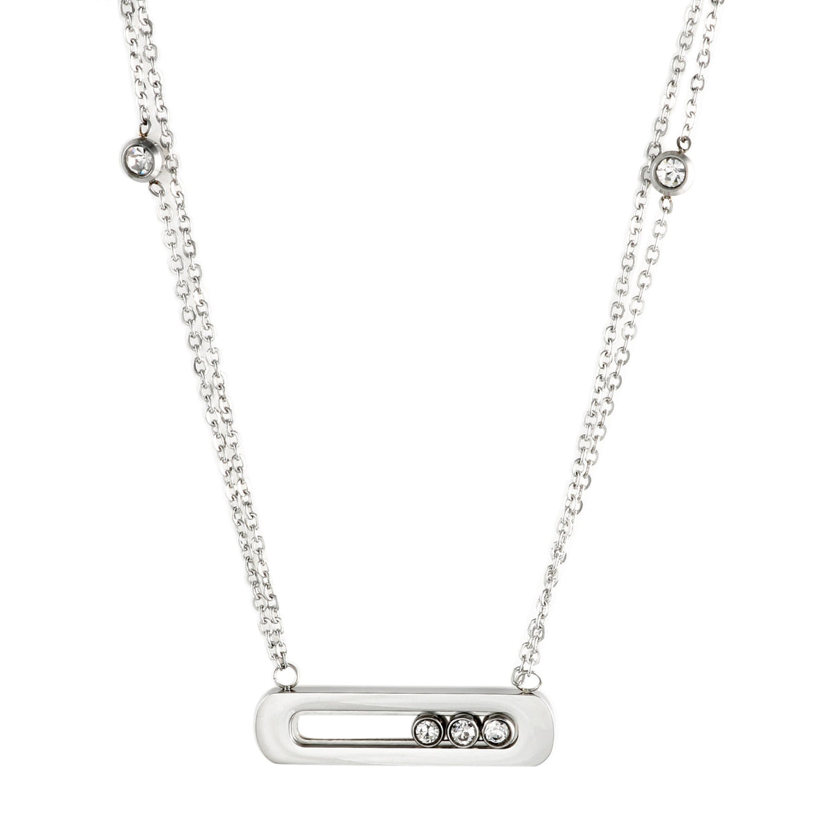 Stainless Steel Diamond Circle Moving Stone Holder Jewelry Set