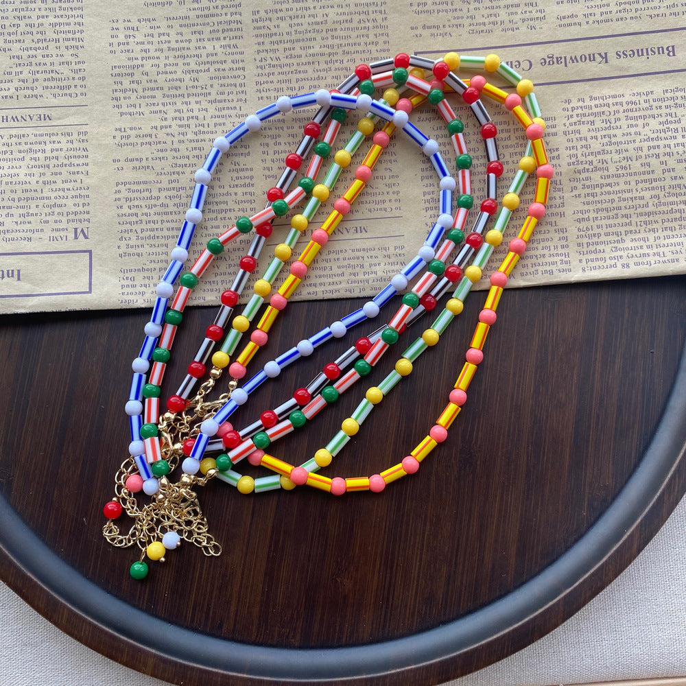 Fashion Color Handmade Woven Bead Ethnic Style Rainbow Necklaces