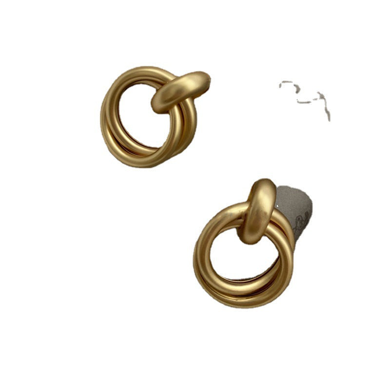 Sier Needle Vintage Golden Geometric Circle Minority Earrings