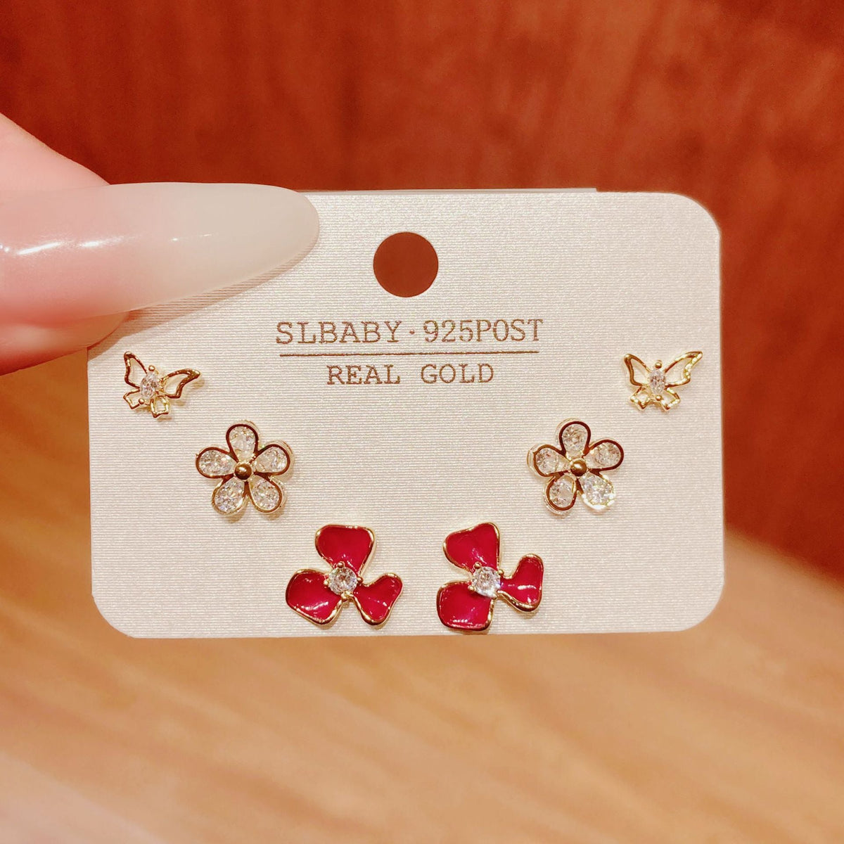 Horse Angola Red Female Cherry Camellia Stud Earrings