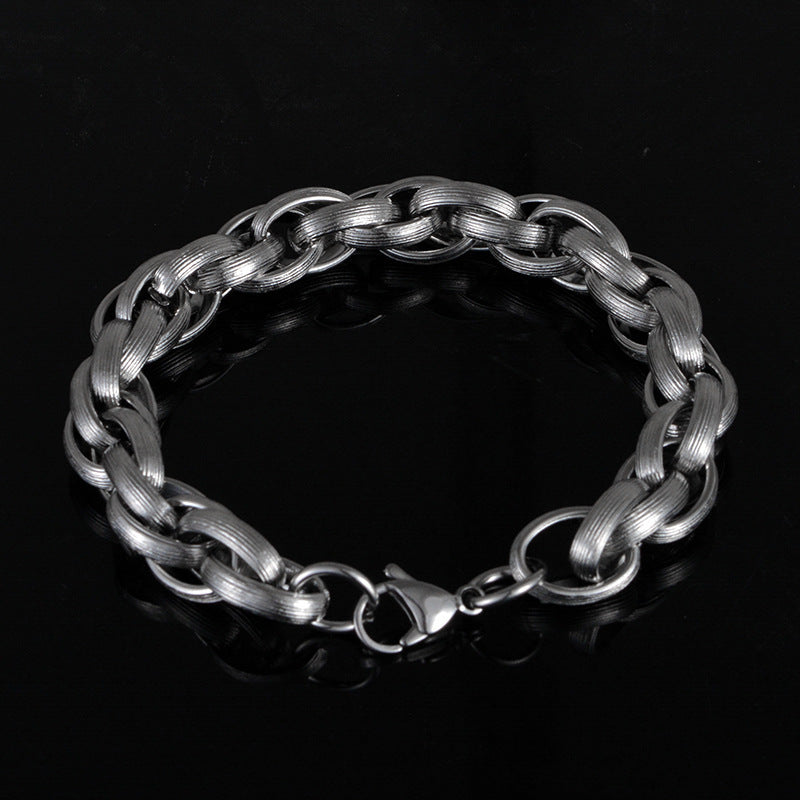 Men's Hipster Domineering Punk Hip Hop Titanium Steel Raw Retro Stainless Bracelet