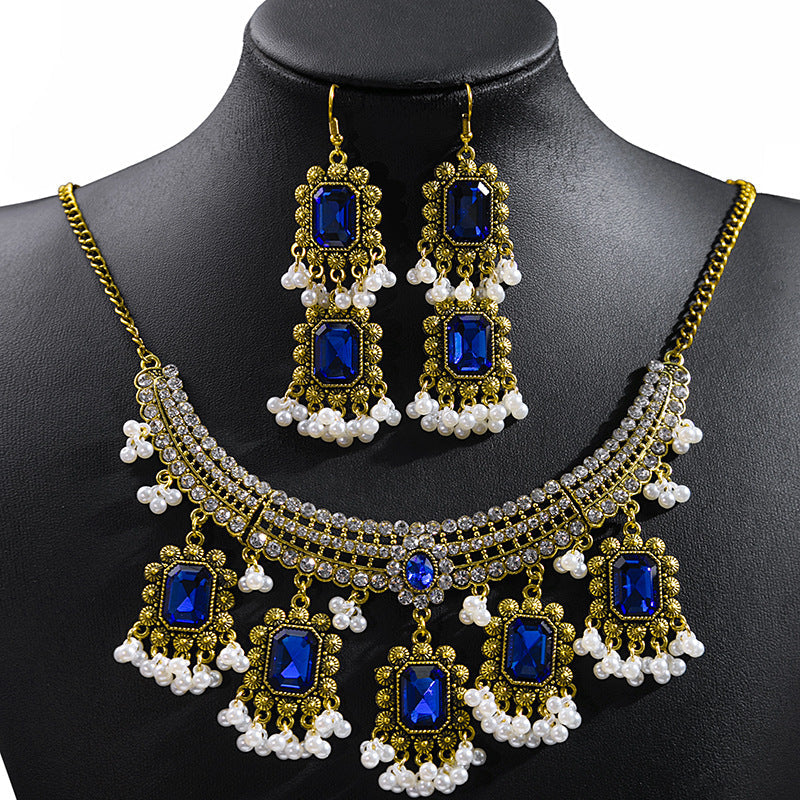 Bohemian Crystal Ethnic Style Diamond Tassel Jewelry Set