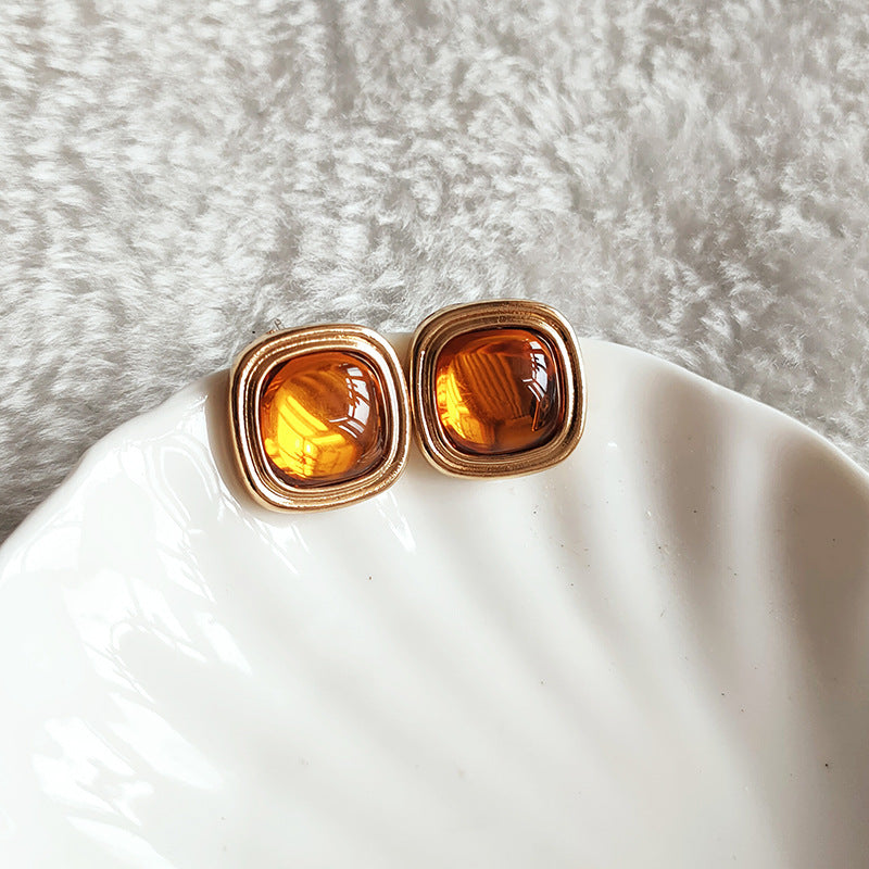 Retro Style Square Cube Chinese Temperament Stud Earrings