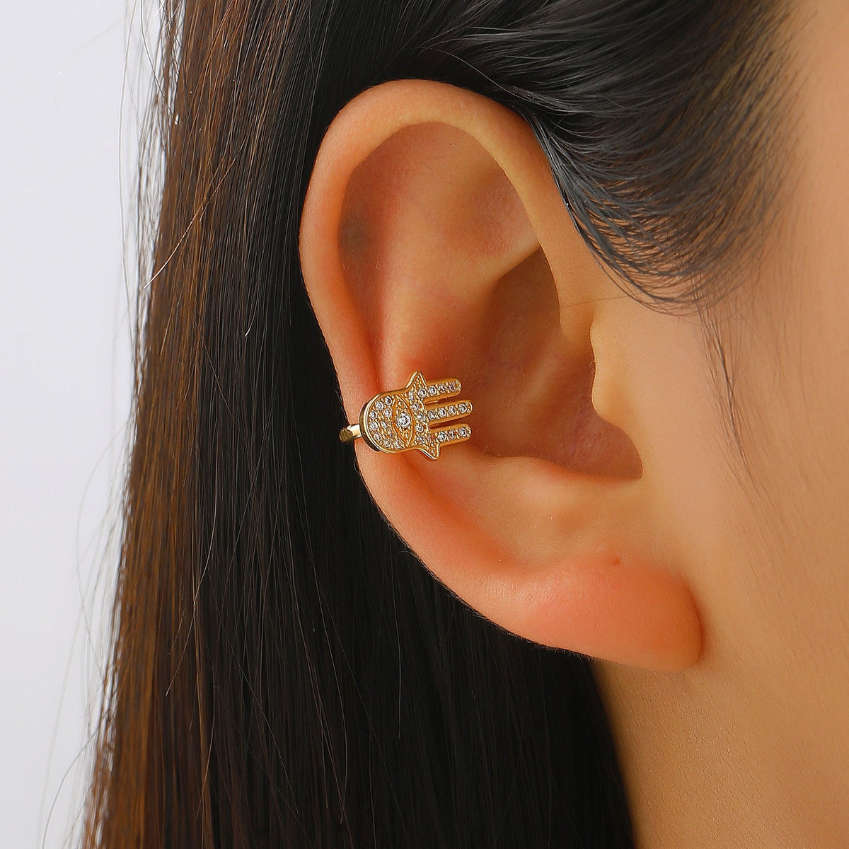 Luxury Fashion Copper Inlaid Zircon No Piercing Female Geometric Painless Ear Clip