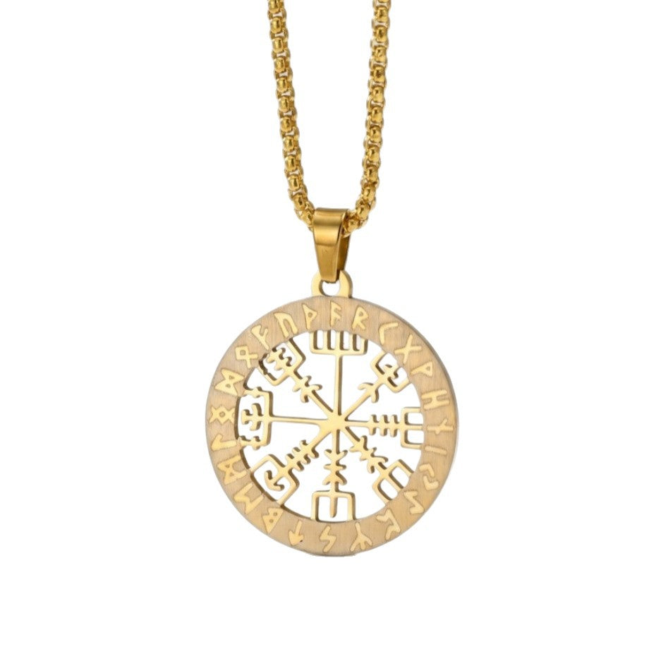 Nordic Viking Logo Compass Stainless Steel Long Pendant