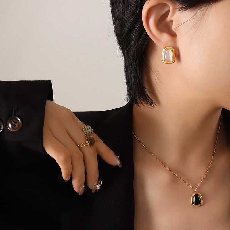 Women's Exaggerated Colorful Opal Design Fashion Titanium Jewelry Set